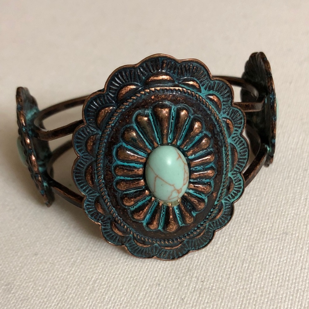 Cuff Bracelet Turquoise and Bronze Conchos